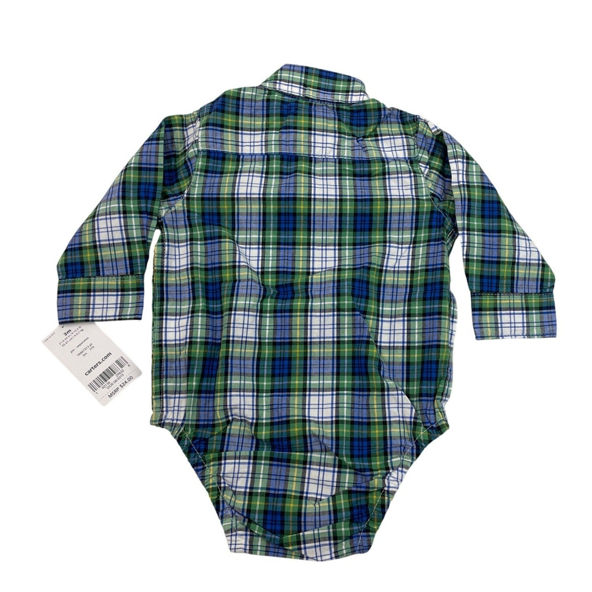 Carters Baby Boys Green & Blue Plaid Button-Up Bodysuit Size 3M - New