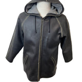 Fitigueso Men's Black Leather Hoodie With Washed Seam Size M