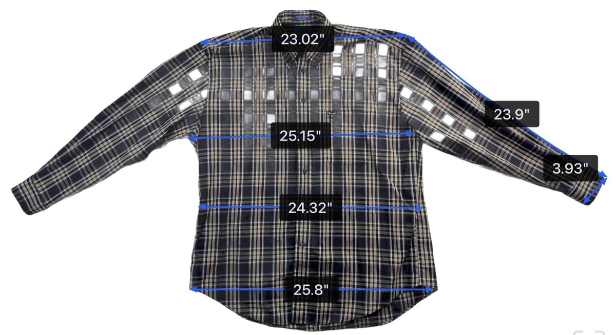 Faconnable Mens Navy & Beige Plaid Button-Up Shirt Casual Fit Size XL