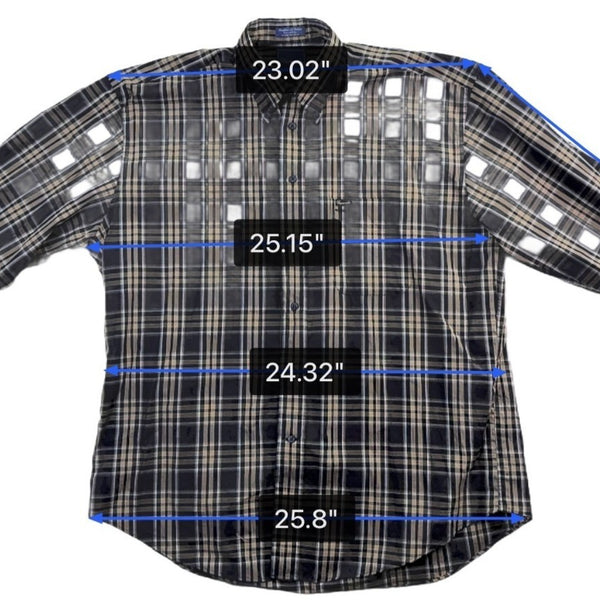Faconnable Mens Navy & Beige Plaid Button-Up Shirt Casual Fit Size XL