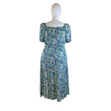 Loft Womens Blue Floral Rayon Smocked Midi Dress Size Large Short Sleeve - New