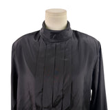 Womens Black Polyester Mock Neck Pleated Blouse Button Back Long Sleeve Size 14W