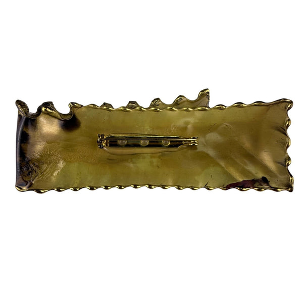 Vintage Large Artisan Mixed Metal Pin Brooch Abstract Brass Copper Handmade Uniq