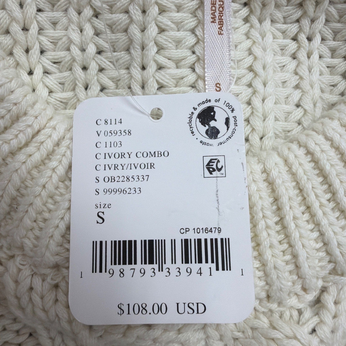 Free People Womens Ivory & Navy Cable Knit Crew Neck Sweater Striped Size S