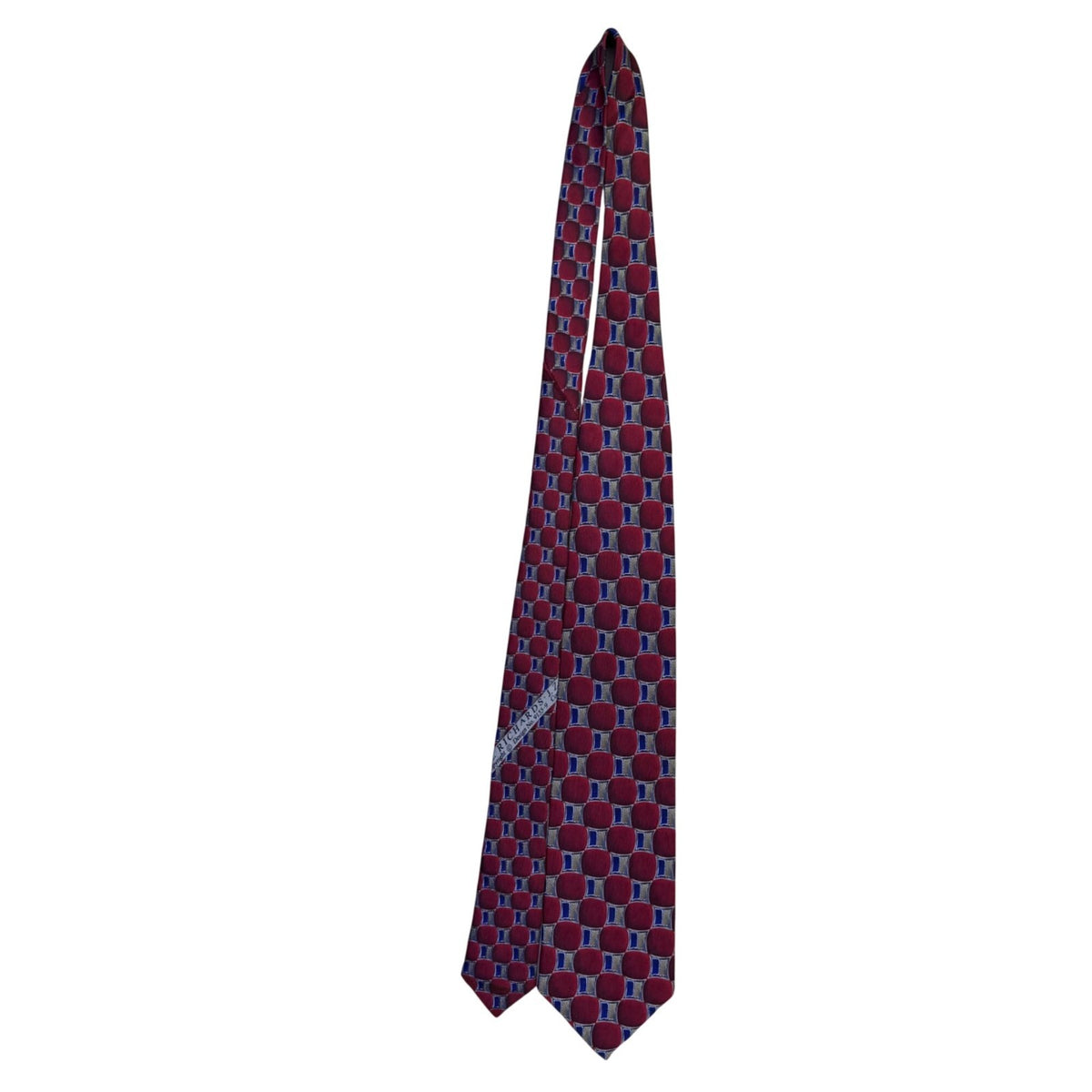 Nordstrom Mens Red & Blue Silk Geometric Patterned Neck Tie Handmade In USA