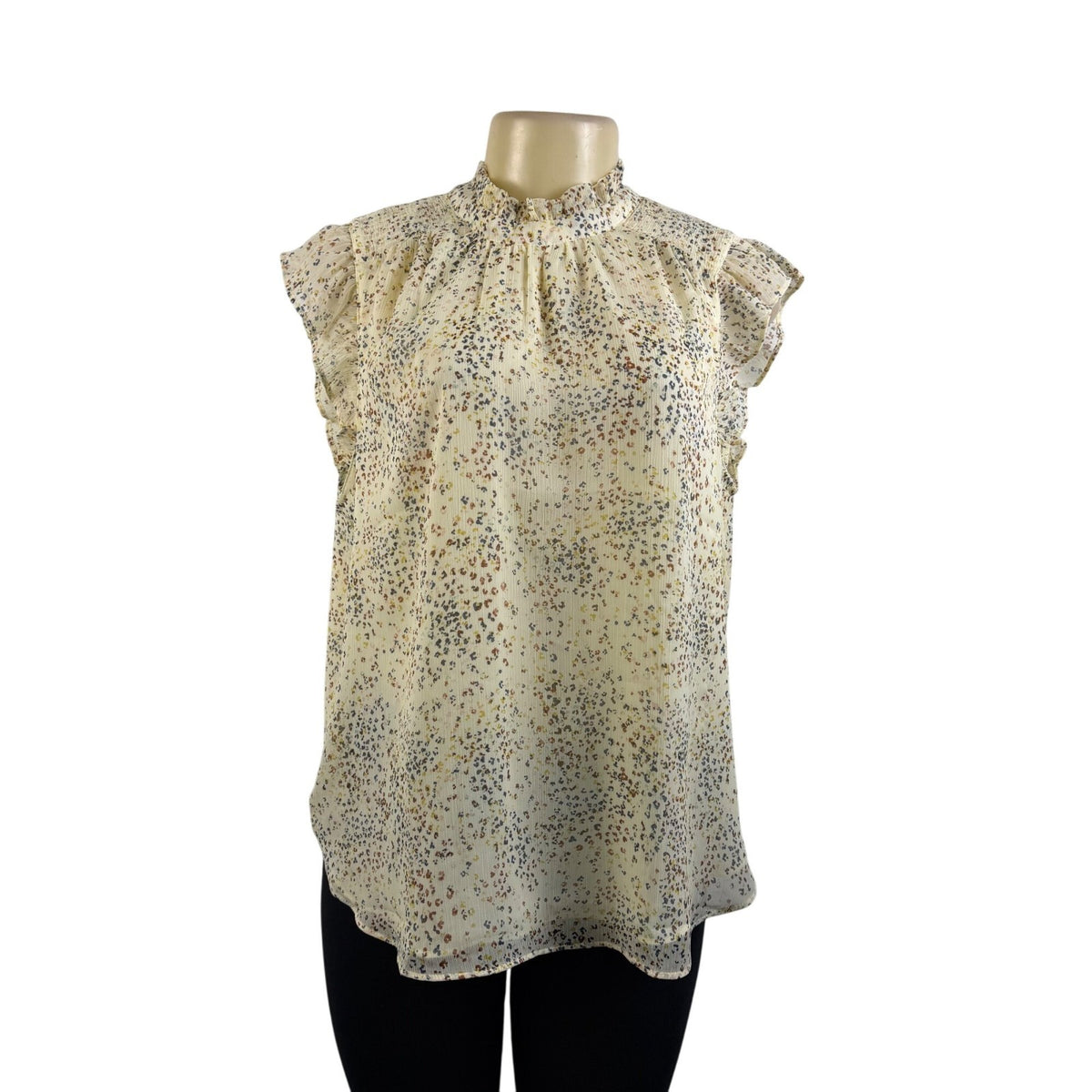 Loft Women’s Ivory Multicolor Polyester Ruffle Sleeveless Blouse Size L - New