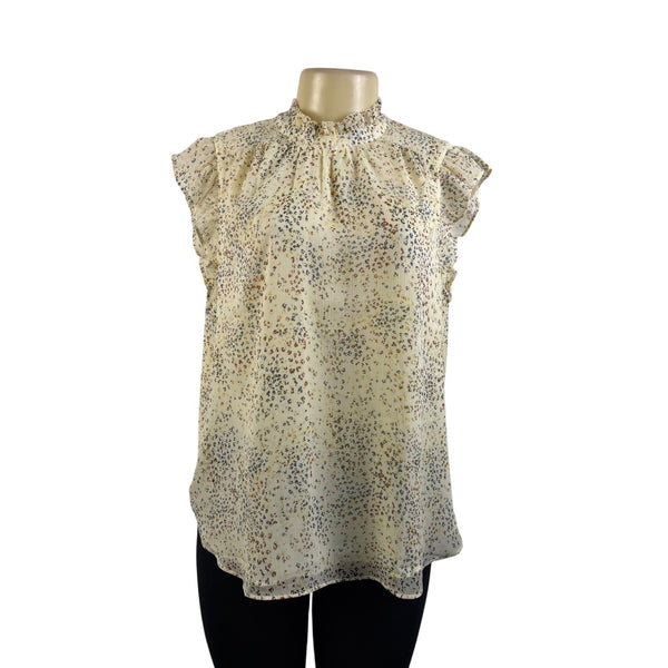 Loft Women’s Ivory Multicolor Polyester Ruffle Sleeveless Blouse Size L - New