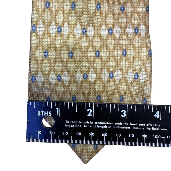 Crazy Horse Mens Gold & Blue Printed 100% Silk Tie Diamond Pattern