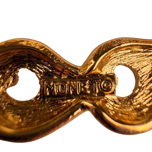 Monet Gold Tone Textured Pin Brooch Circular Chain-Inspired Design