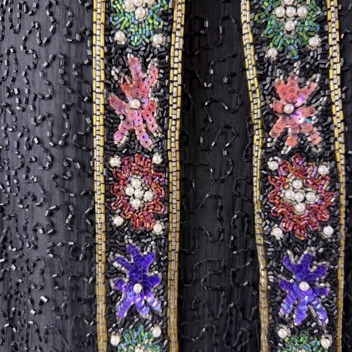Lawrence Kazar Womens Black Beaded Silk  Jacket & Top Floral Embellished Sz 2X