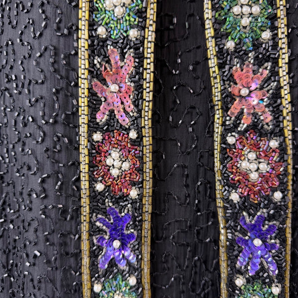 Lawrence Kazar Womens Black Beaded Silk  Jacket & Top Floral Embellished Sz 2X