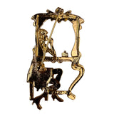 Vintage AJC Gold Tone Woman Vanity Mirror Brooch Signed Ornate Design Jewelry