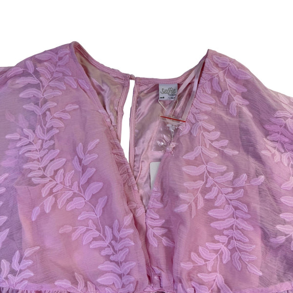 Selfie Leslie Womens Pink Embroidered Mini Dress With Flounce Sleeves Size S