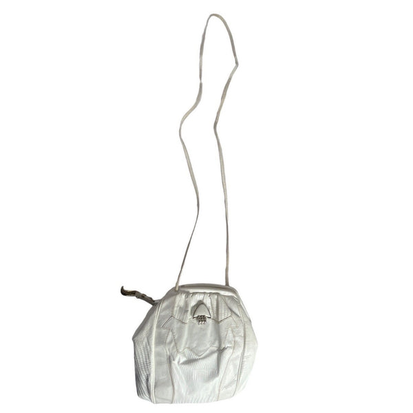 Vintage Sharif Women's White Crock Skin Leather Crossbody Bag Sz S