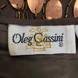 Oleg Cassini Womens Brown Silk Mesh Sequin Embellished Cocktail Dress Size 8
