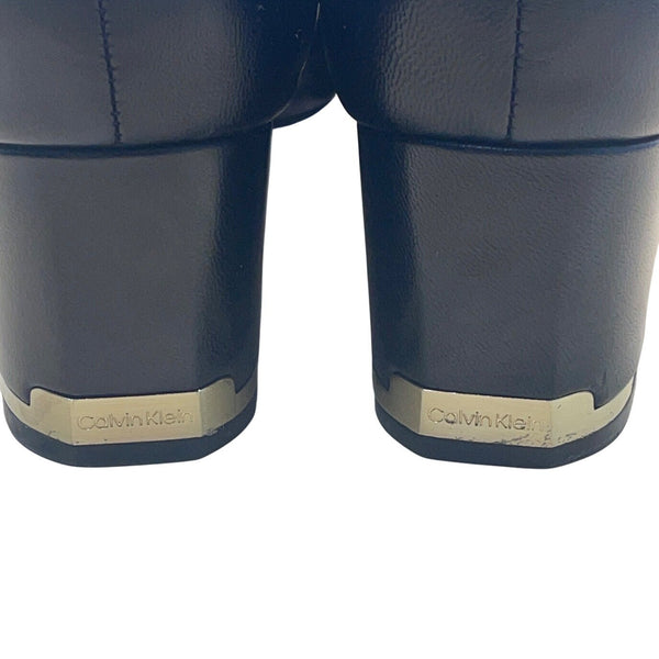 Calvin Klein Women's Black Leather Block Elegant Office Heel Pumps Size 8M