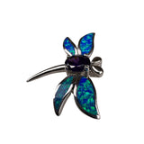 Sterling Silver Dragonfly Pin Brooch With Inlaid Blue Green Opal & Purple Stone