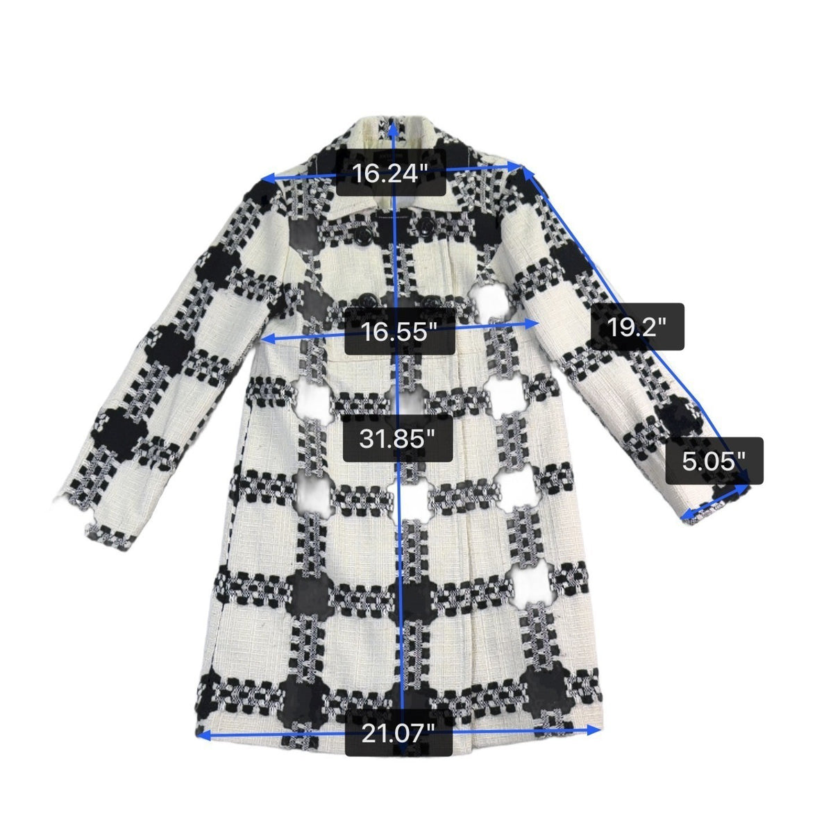 Focus 2000 Womens Black & White Plaid Petite Coat Double Breasted Size 6P