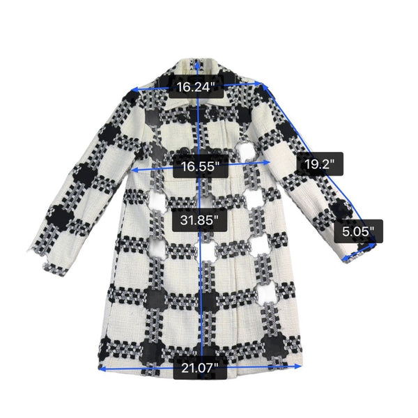 Focus 2000 Womens Black & White Plaid Petite Coat Double Breasted Size 6P
