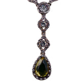 Silver Tone Womens Necklace With Crystals & Teardrop Yellow Gem Statement