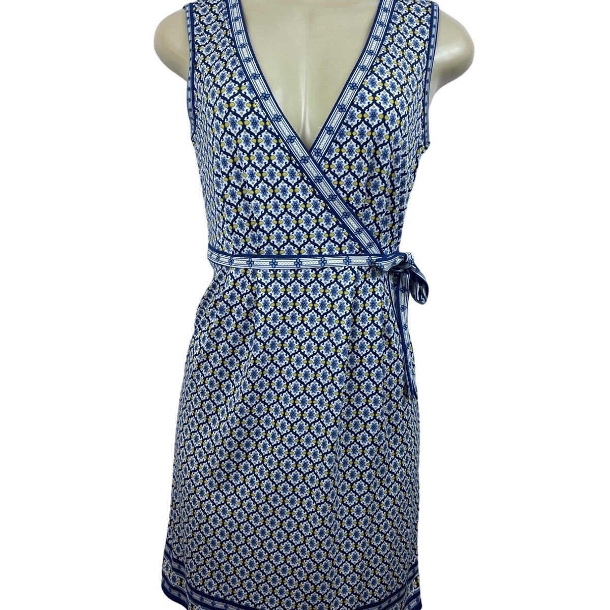 Max Studio Womens Sleeveless Wrap Dress Blue Print XS