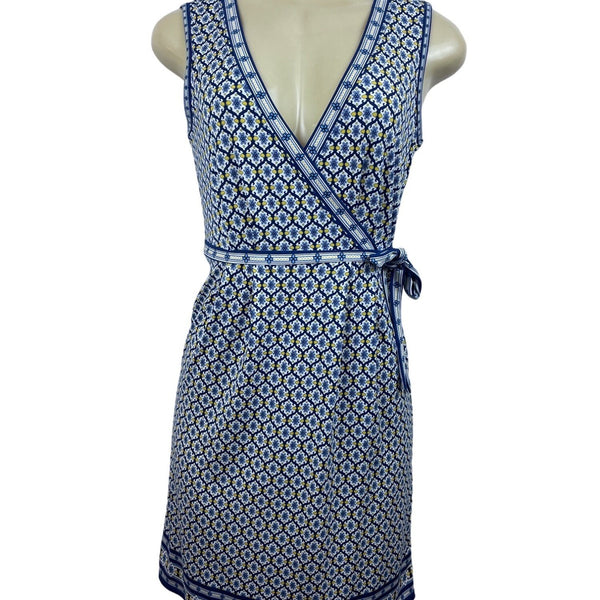 Max Studio Womens Sleeveless Wrap Dress Blue Print XS