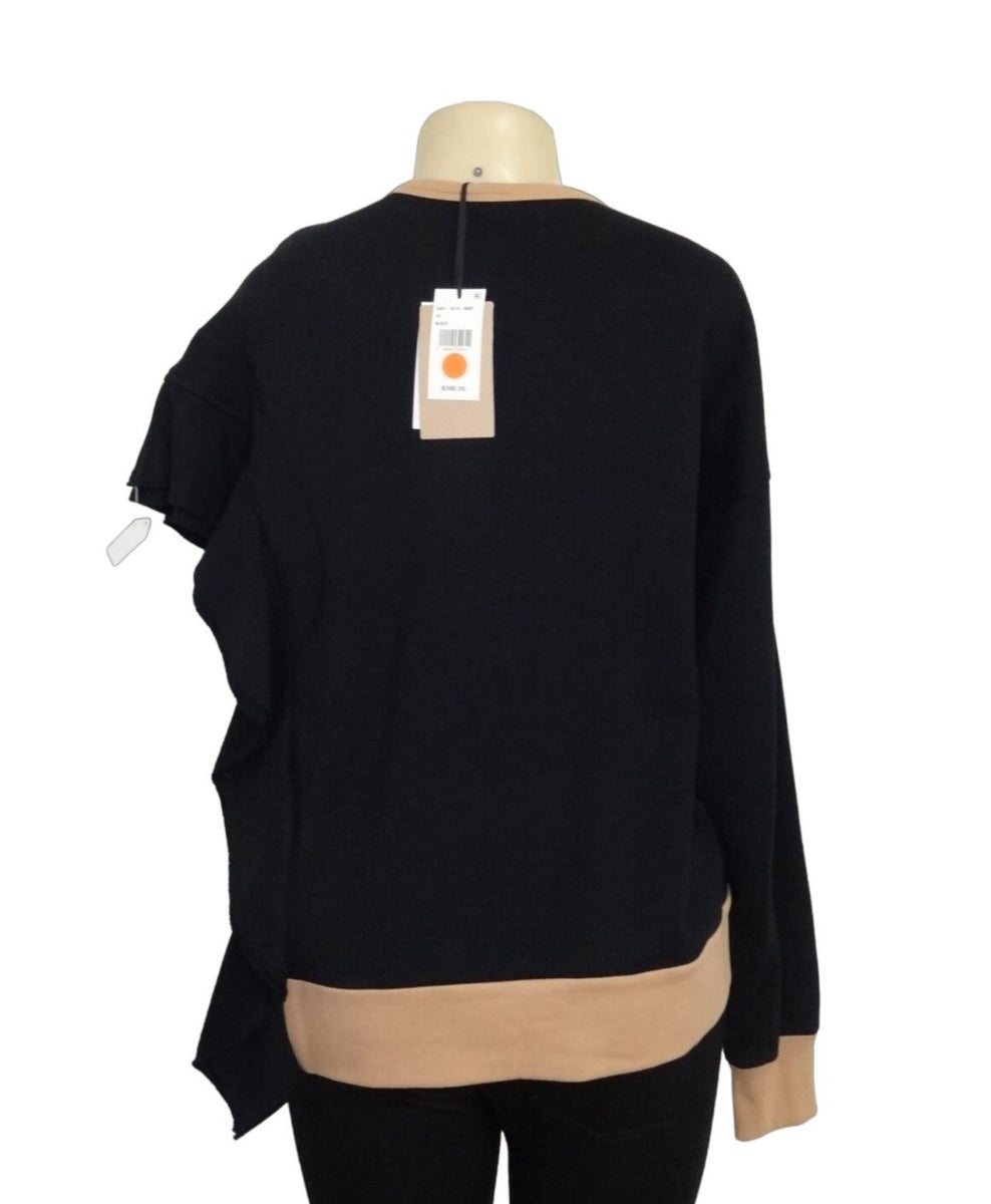 Black Asymmetric Ruffle Sweater With Peach Trim Womens Size 44 Made In Italy 100