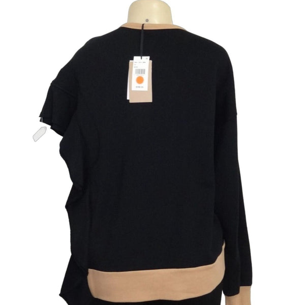 Black Asymmetric Ruffle Sweater With Peach Trim Womens Size 44 Made In Italy 100