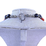 Assembled Stone Black & Red Beaded Necklace Semi-Precious Stones Silver Toggle