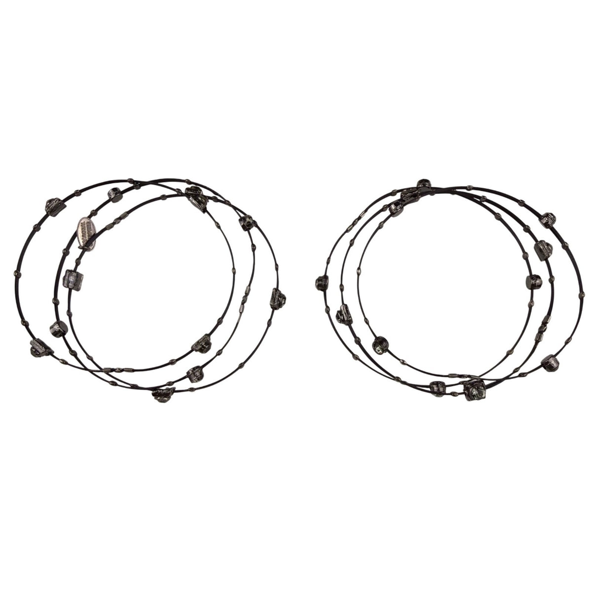 Seasonal Whispers Womens Black Metal Bracelets Set Crystal Accents Multi-Layer