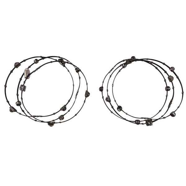 Seasonal Whispers Womens Black Metal Bracelets Set Crystal Accents Multi-Layer