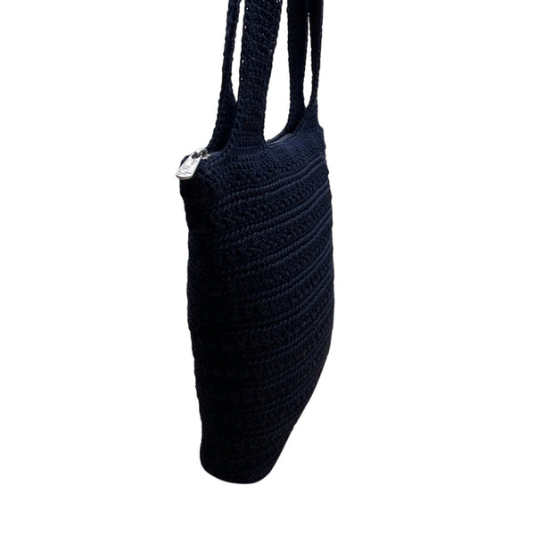 The Sak Women’s Navy Blue Crochet Zipper Closure Double Strap Shoulder Bag Sz M