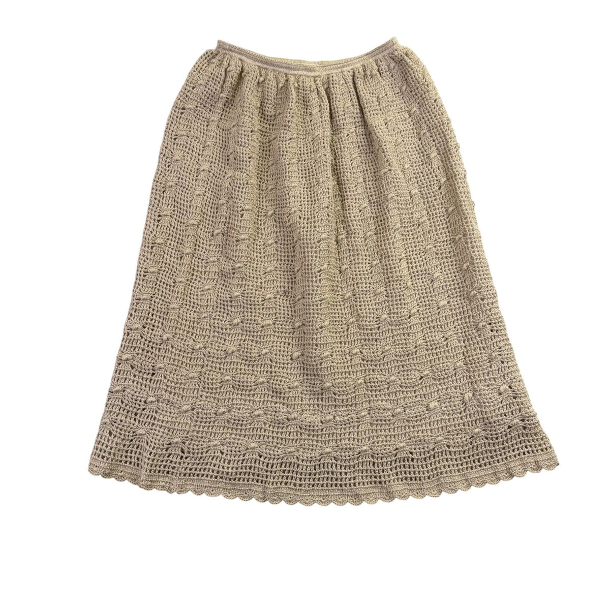 Crochet Beige Cotton Womens Skirt Lined Hand Wash Elastic Waist Philippine Sz 10