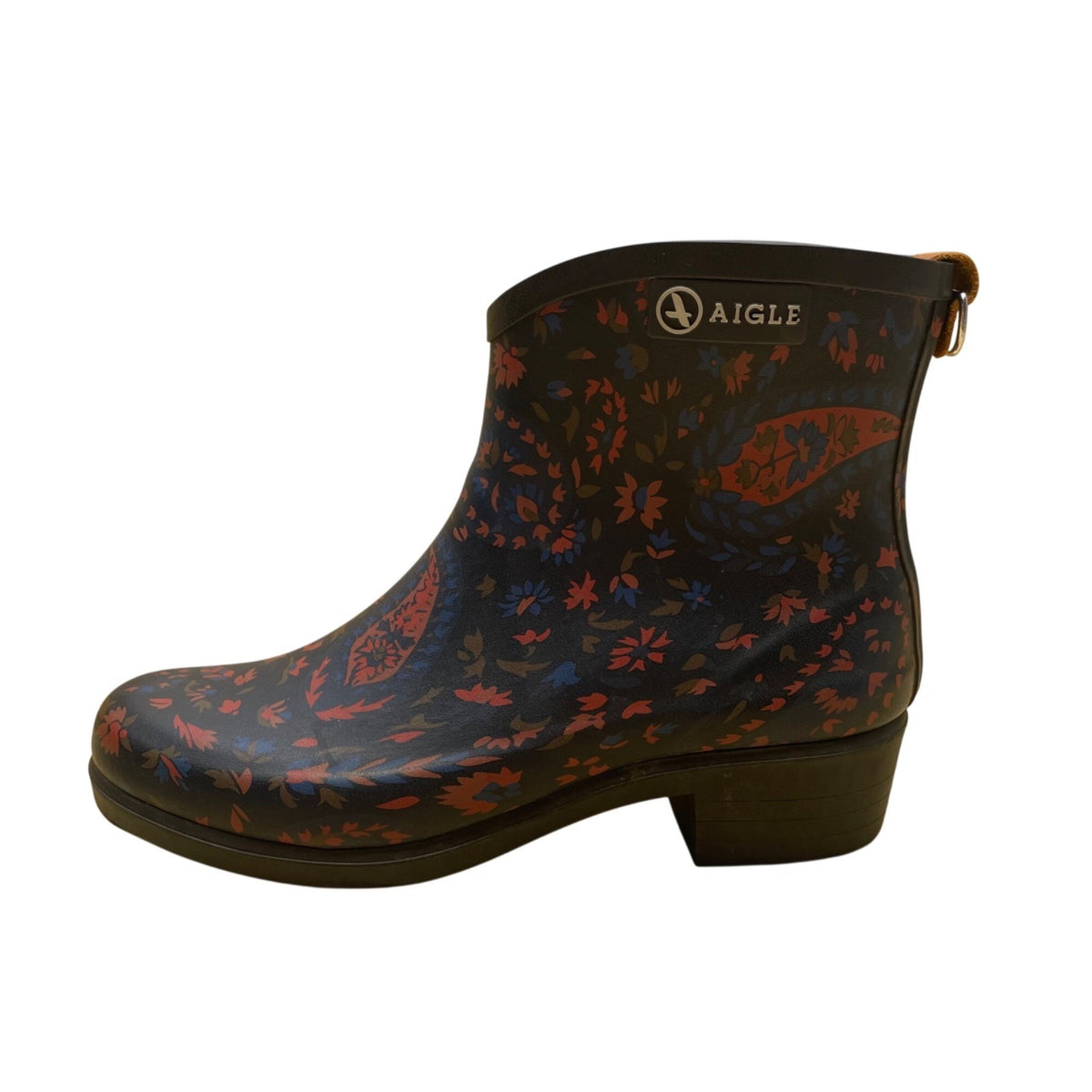 Aigle Women’s Blue & Multicolor Flowers Rubber Paisley Print Rain Boots Size US8
