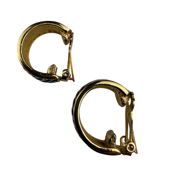 Vintage Two-Tone Metal Womens Clip-On Hoop Earrings Textured Design