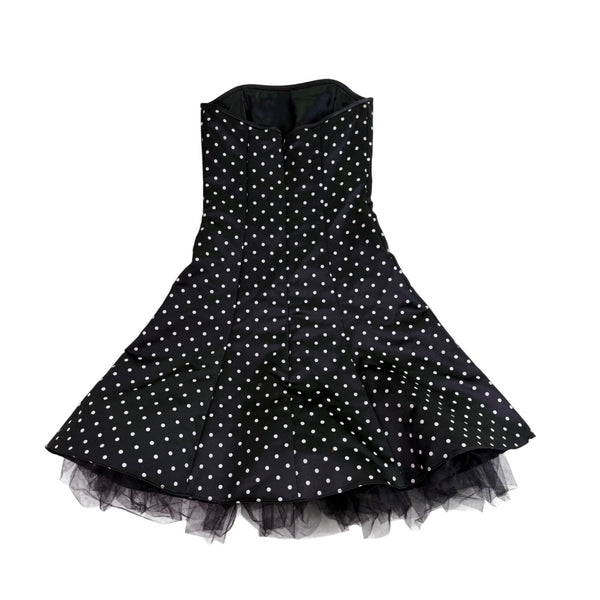 Jessica Mcclintock Womens Black Strapless Polka Dot Fit & Flare Dress Size 1/2