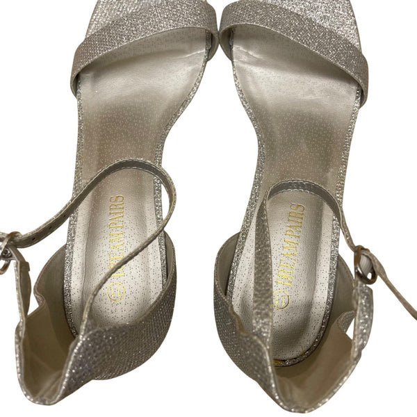 Dream Pairs Womens Silver Glitter Synthetic Low Chunk Heel Sandals Size 11