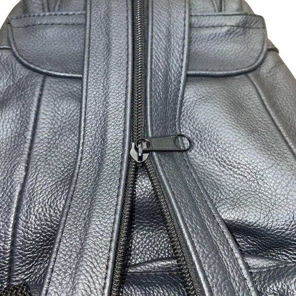 Women’s Dark Blue Genuine Leather Adjustable Straps With Zipper Backpack Size S