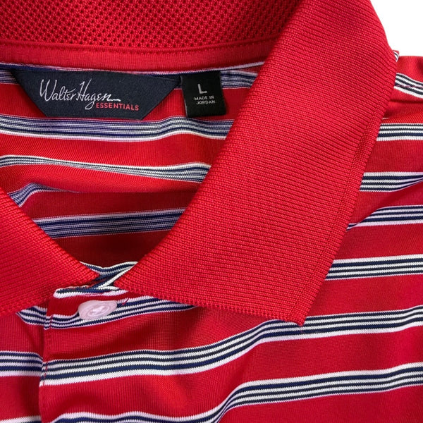 Walter Hagen Mens Red Striped Polo Shirt Lightweight Golf Performance Size L
