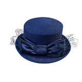 Michael Howard Womens Navy Wool Dress Hat With Bow & Netting Made In USA