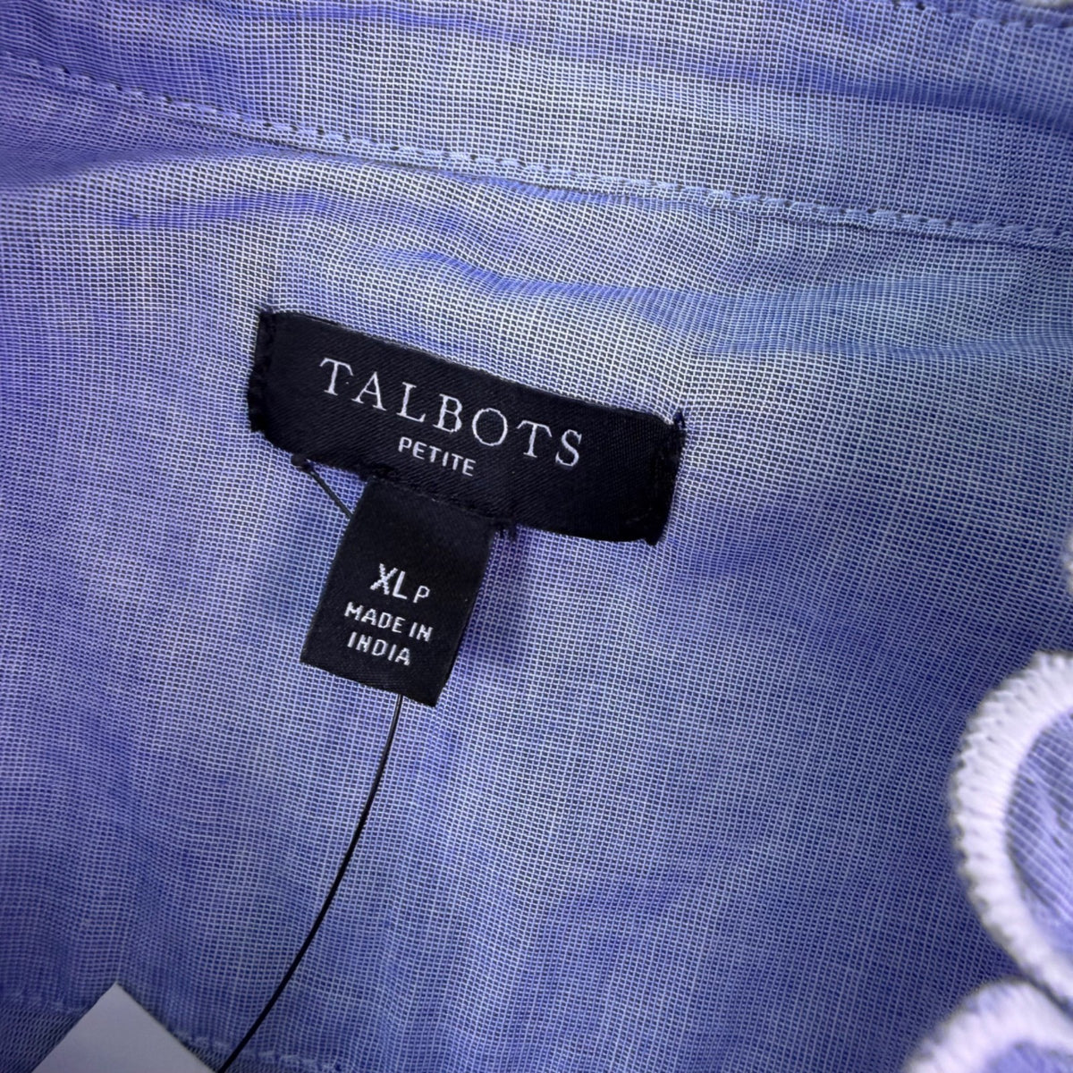 Talbots Womens Blue Cotton Blouse Petite Eyelet Embroidered Button-Front Sz  XLP