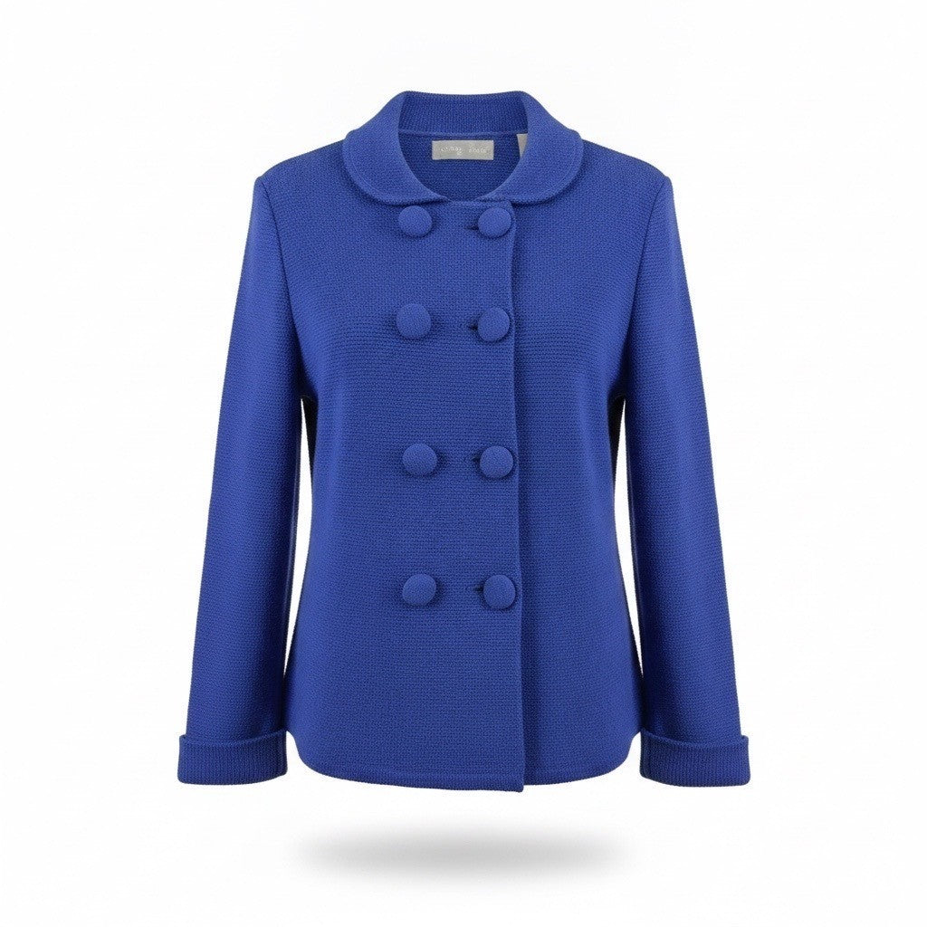 Kate Hill Womens Blue Merino Double-Breasted Sweater Jacket Size S