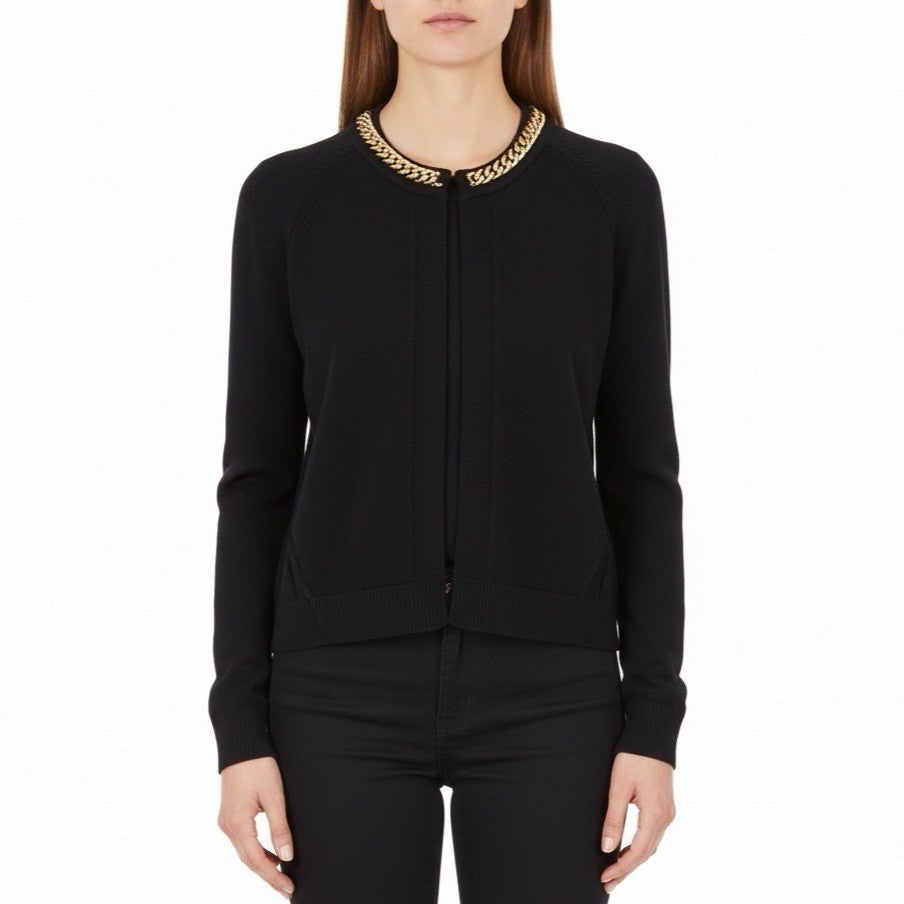 Calvin Klein Black Gold Chain Detail Cropped Cardigan Womens Long Sleeve Sz L