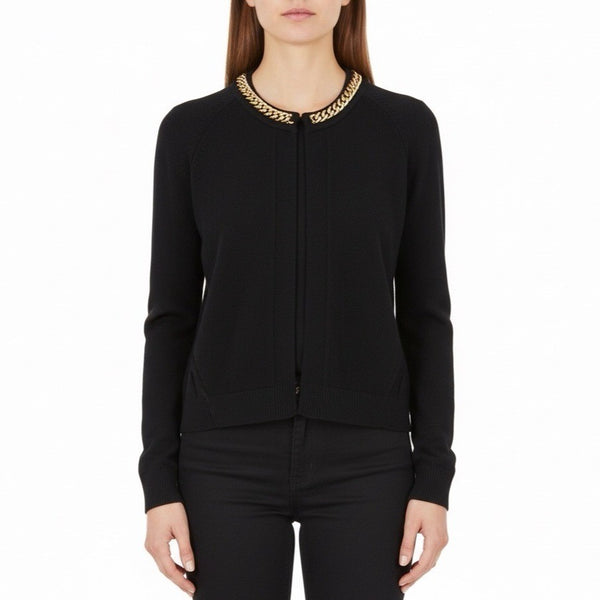 Calvin Klein Black Gold Chain Detail Cropped Cardigan Womens Long Sleeve Sz L