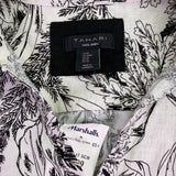 Tahari Womens Black/White Linen Long Sleeve Leaf Print Shirt Dress Sz M