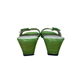 Bijou Women’s Green Fabric & Buckle Detail Square-Toe Heeled Sandals Size 9M