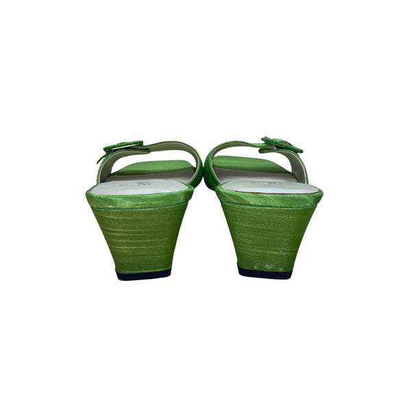 Bijou Women’s Green Fabric & Buckle Detail Square-Toe Heeled Sandals Size 9M