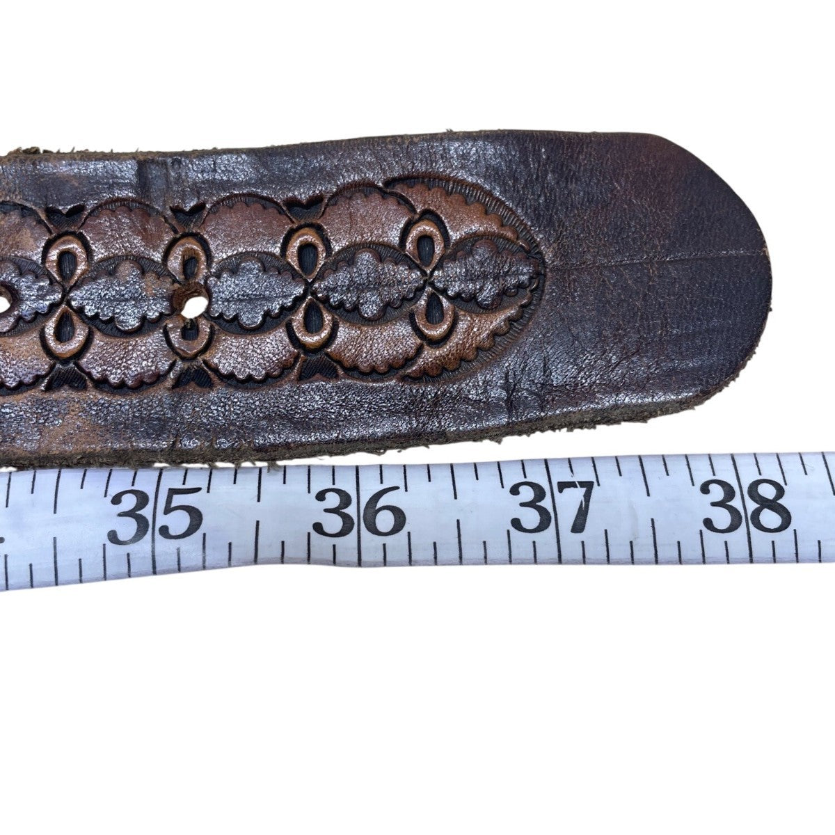 Brown Leather Mens Embossed Belt W/ Gold Oval Ship Engraved Buckle