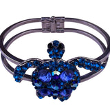 Silver Tone Womens Blue Rhinestone Turtle  Bracelet Adjustable Charm Jewelry