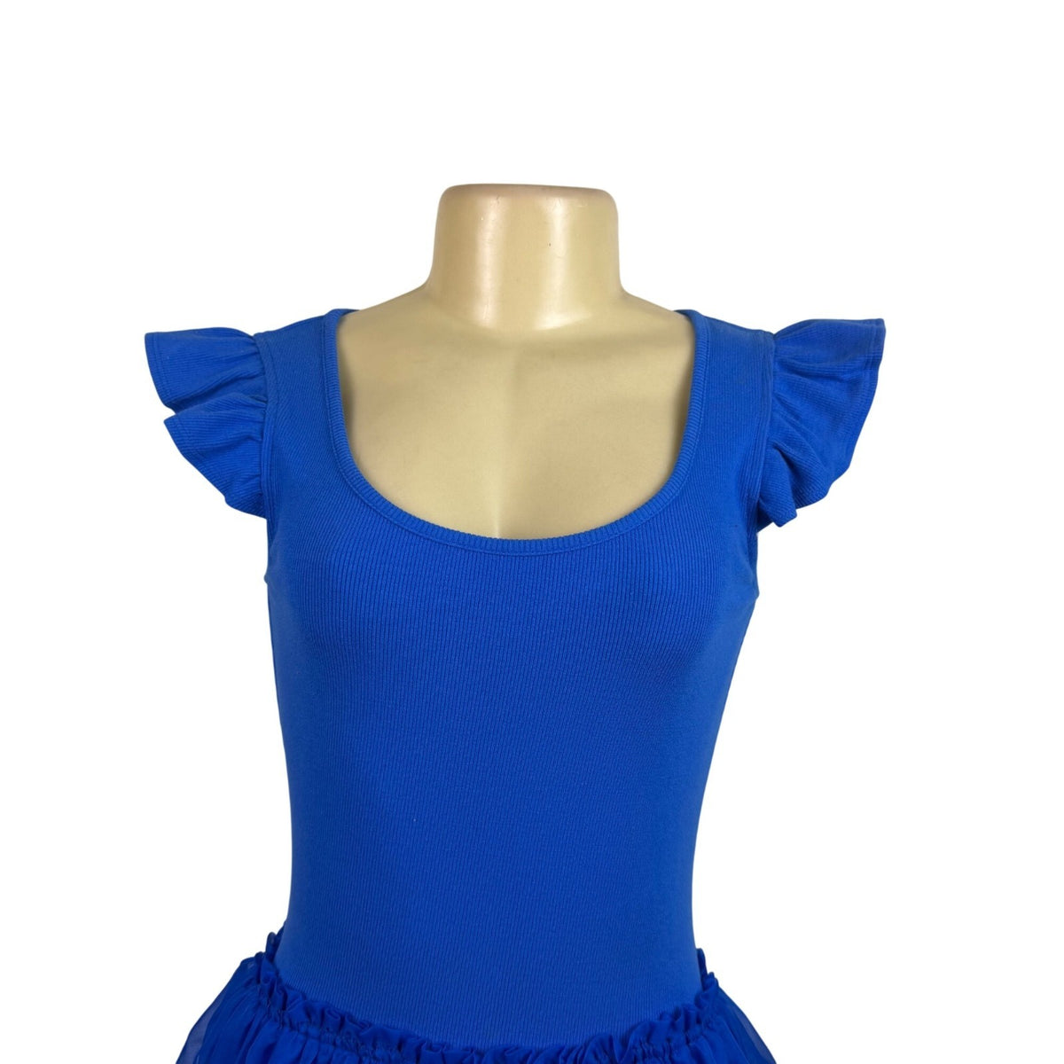 Betsey Johnson Womens Blue Cotton & Silk Dress Ruffled Sleeves Made In USA Sz S